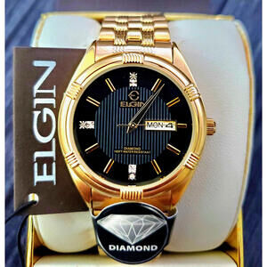 Rare Elgin Lord Real Diamond Dial Dress Watch NOS Box Papers